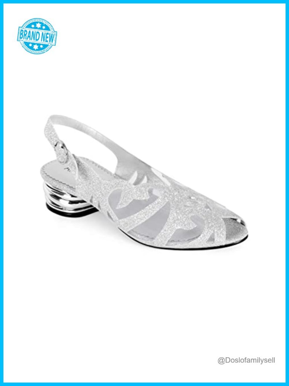 Glittering Peep Toe Slingback Sandal Mesh Chunky Low Heel Shoes